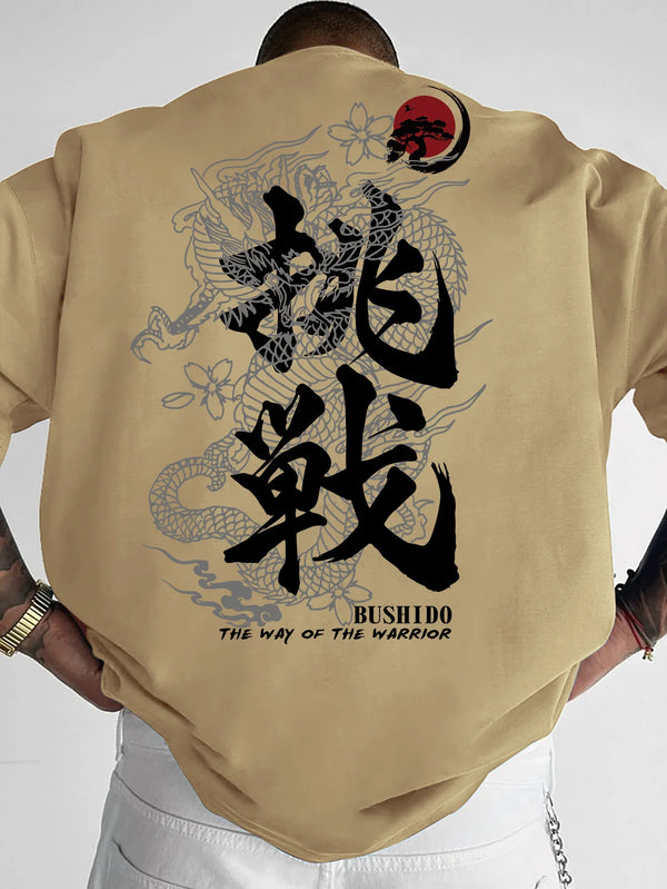 Anime Dragon Pattern Print T-Shirt – 100% Cotton Men's Streetwear