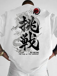 100% Cotton Men'S T-Shirt Street Style Short-Sleeved Top with Dragon Pattern Print Suitable Summer Daily Commuting Casual Wear