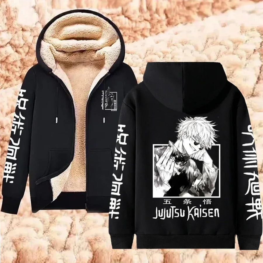 Jujutsu Kaisen Gojo Satoru Anime Zip-Up Hoodie – Lamb Wool Streetwear