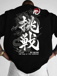 100% Cotton Men'S T-Shirt Street Style Short-Sleeved Top with Dragon Pattern Print Suitable Summer Daily Commuting Casual Wear